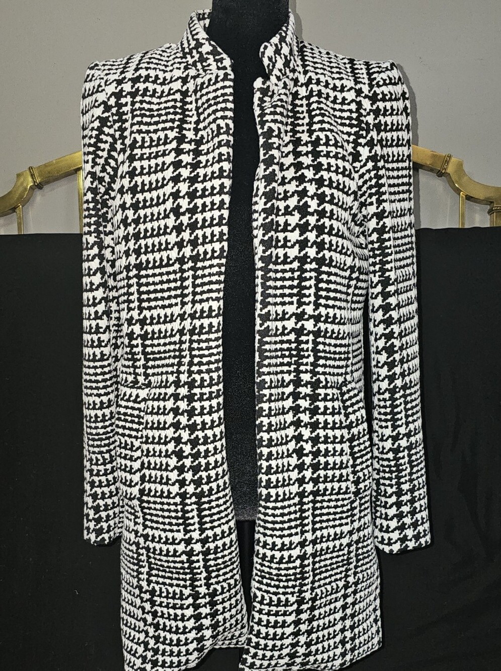 Carolina Belle Black & White Houndstooth Coat Sz Sm